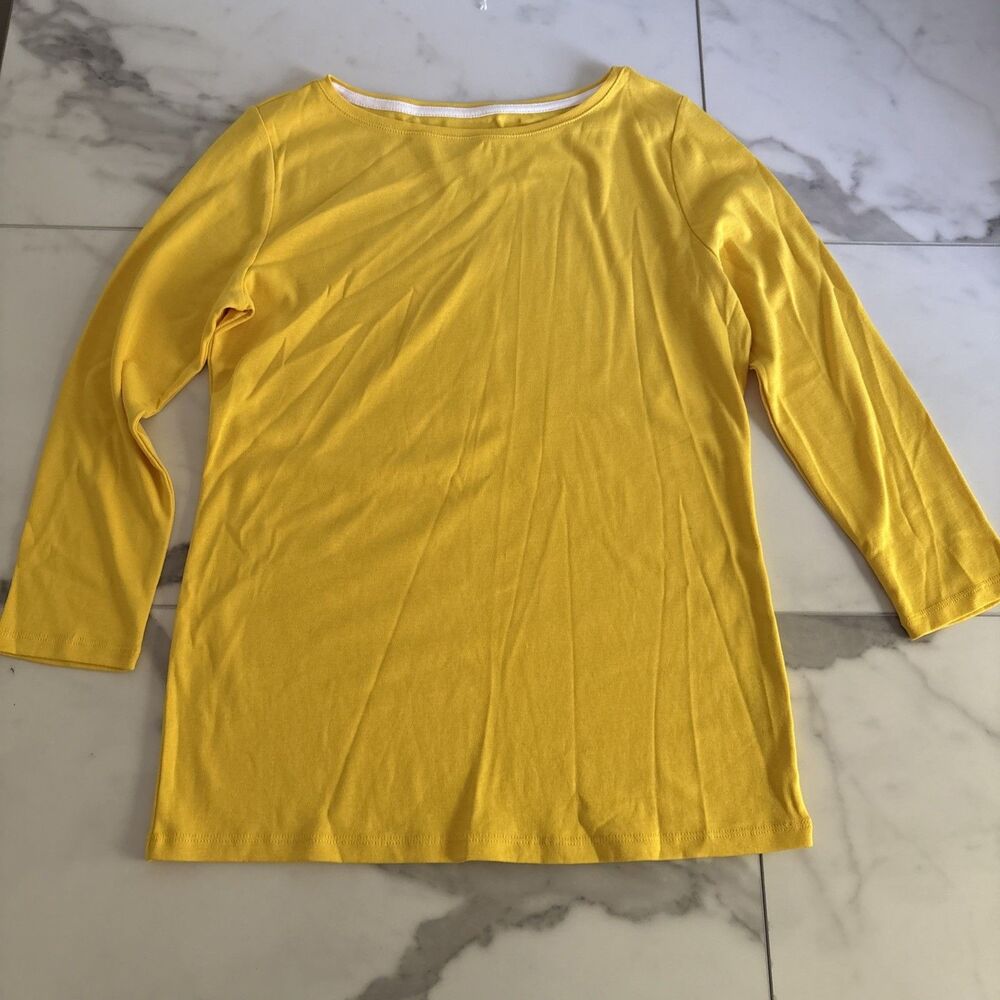 Talbots Women Small Yellow 100% PIma Cotton 3/4 Sleeve Boatneck Top Tee Classic